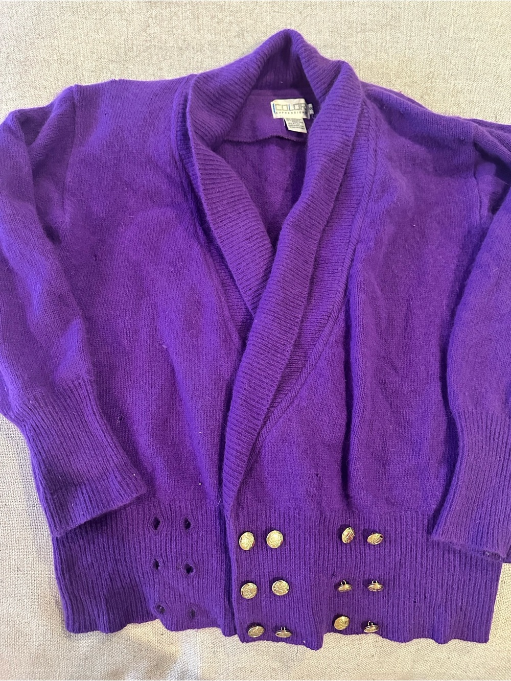 Color Expressions‎ Deep Purple Shawl Collar Cardigan with Gold Buttons